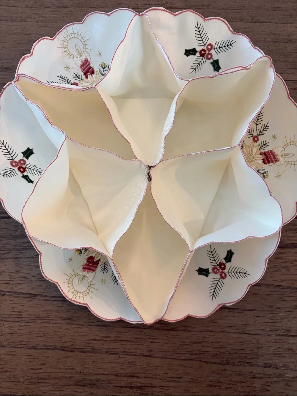 Holiday Cream Embroidered Dinner Roll Holder - Festive Christmas Designs
